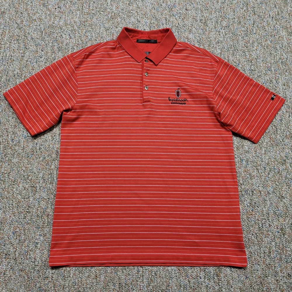 Nike Tiger Woods Polo Mens Medium Red Striped Innisbrook Copperhead Dri-FIT